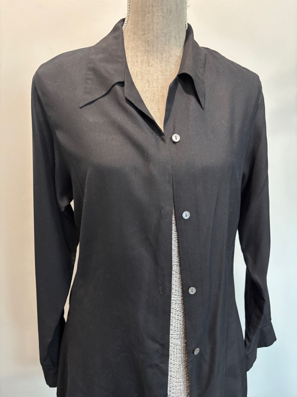 Club Monaco Black Silk Duster Jacket Blouse Longline Button Front Size Medium - Picture 13 of 16